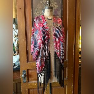Joseph Ribkoff fringed wrap coverup cruise party Made in Canada evening stole